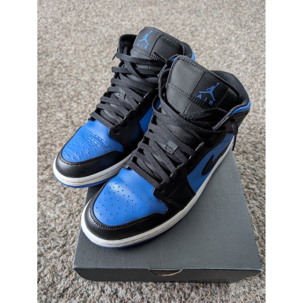 Jordan 1 Mid Hyper Royal Black Blue Sneakers 554724-077 Mens 11